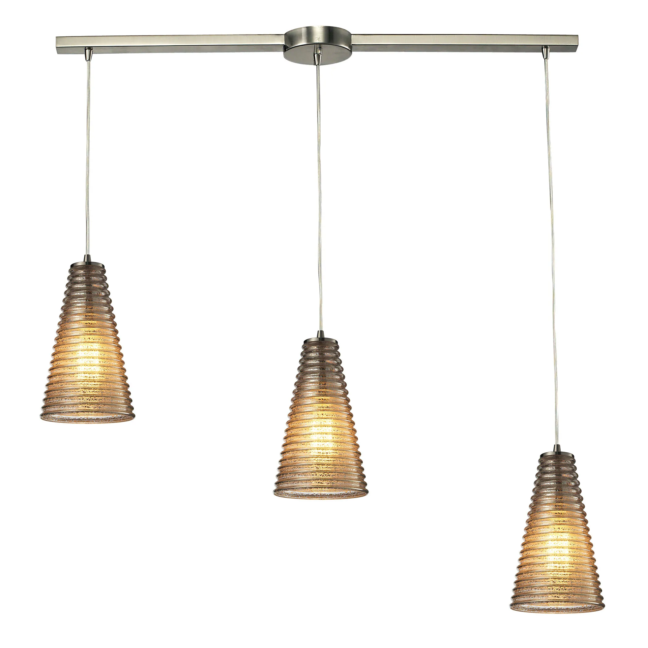 Ribbed Glass 5" Wide 3-Light Mini Pendant - Satin Nickel