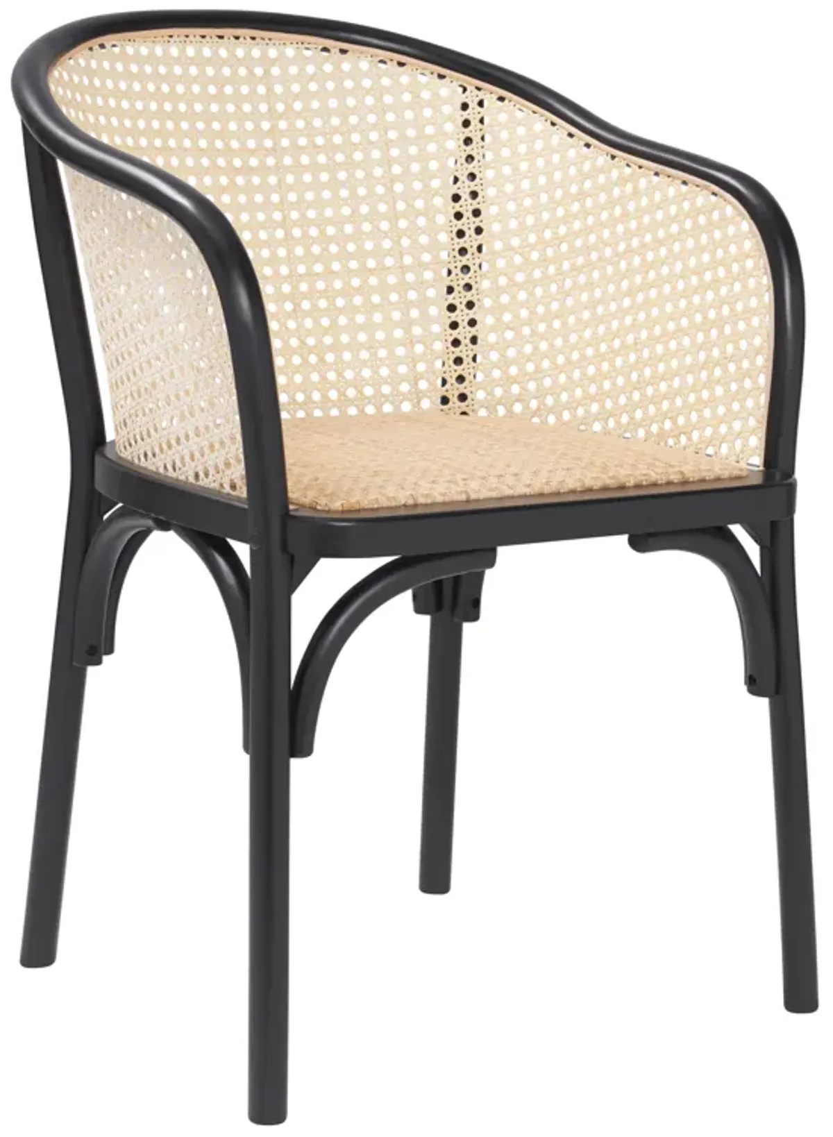 Elsy Armchair in Black with Natural Rattan Seat - Set of 1