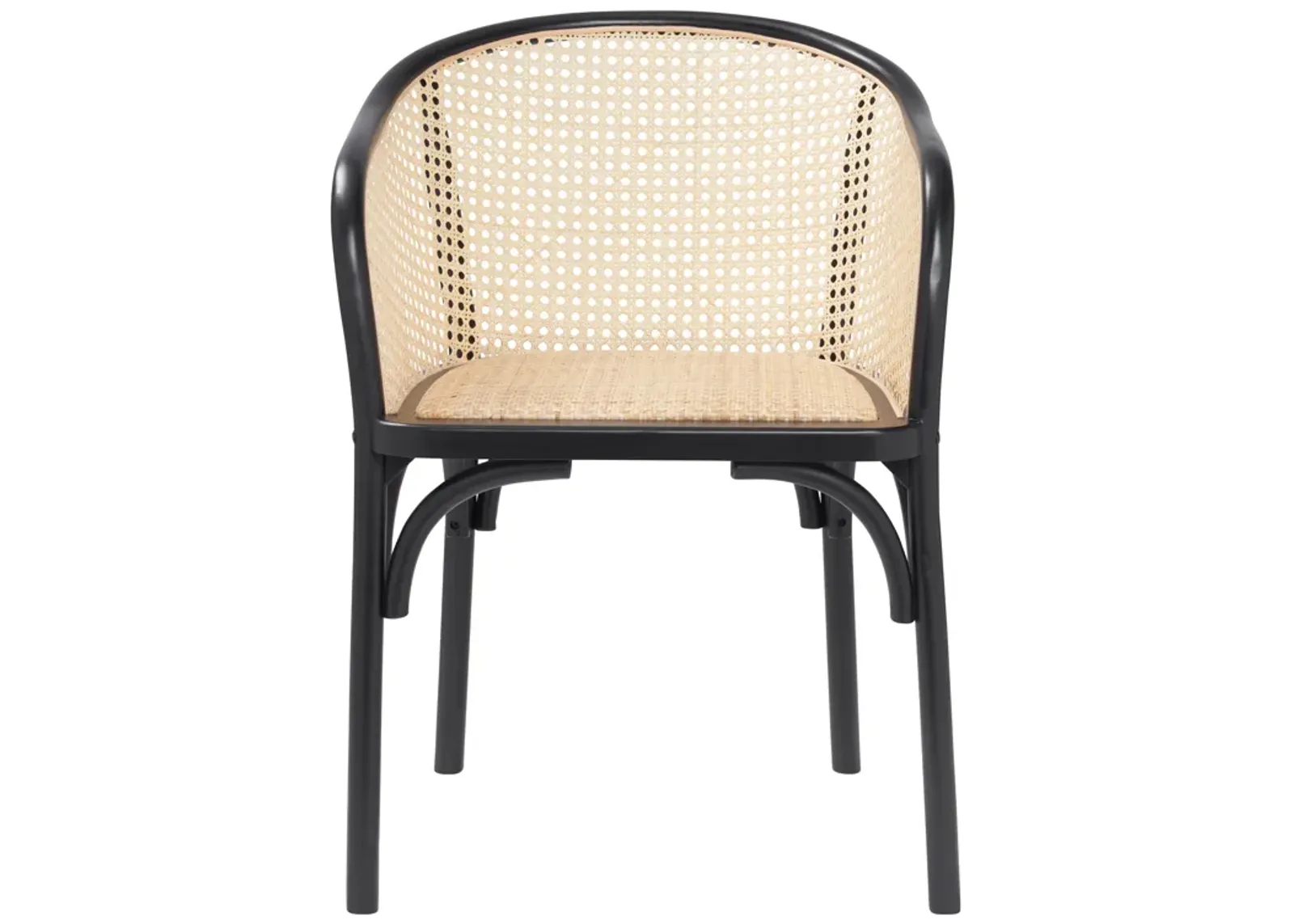 Elsy Armchair in Black with Natural Rattan Seat - Set of 1