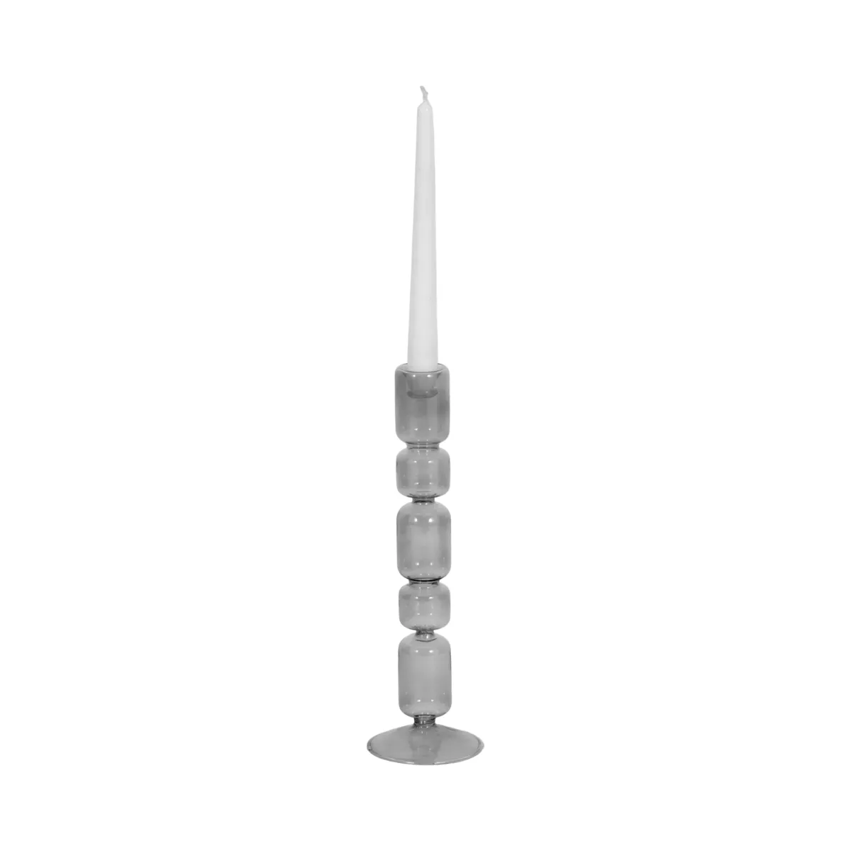 12" Mixed Bubble Taper Candleholder, Smoke