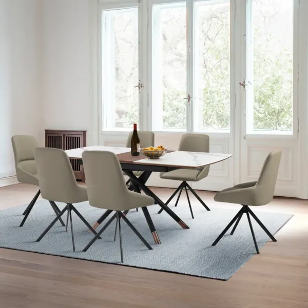 Alora Maverick 7 Piece Extendable Dining Set with Taupe Gray Faux Leather Chairs