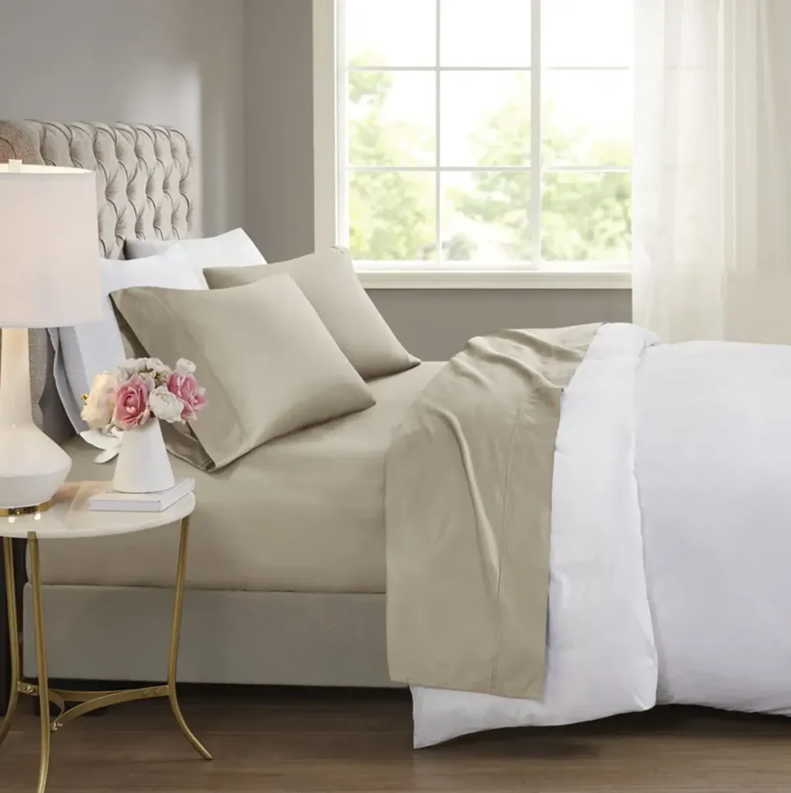 Beautyrest 600 Thread Count Khaki Cooling Cotton Blend 4 PC Sheet Set