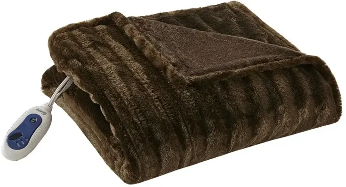 Beautyrest Heated Duke Brown Faux Fur Heated Throw