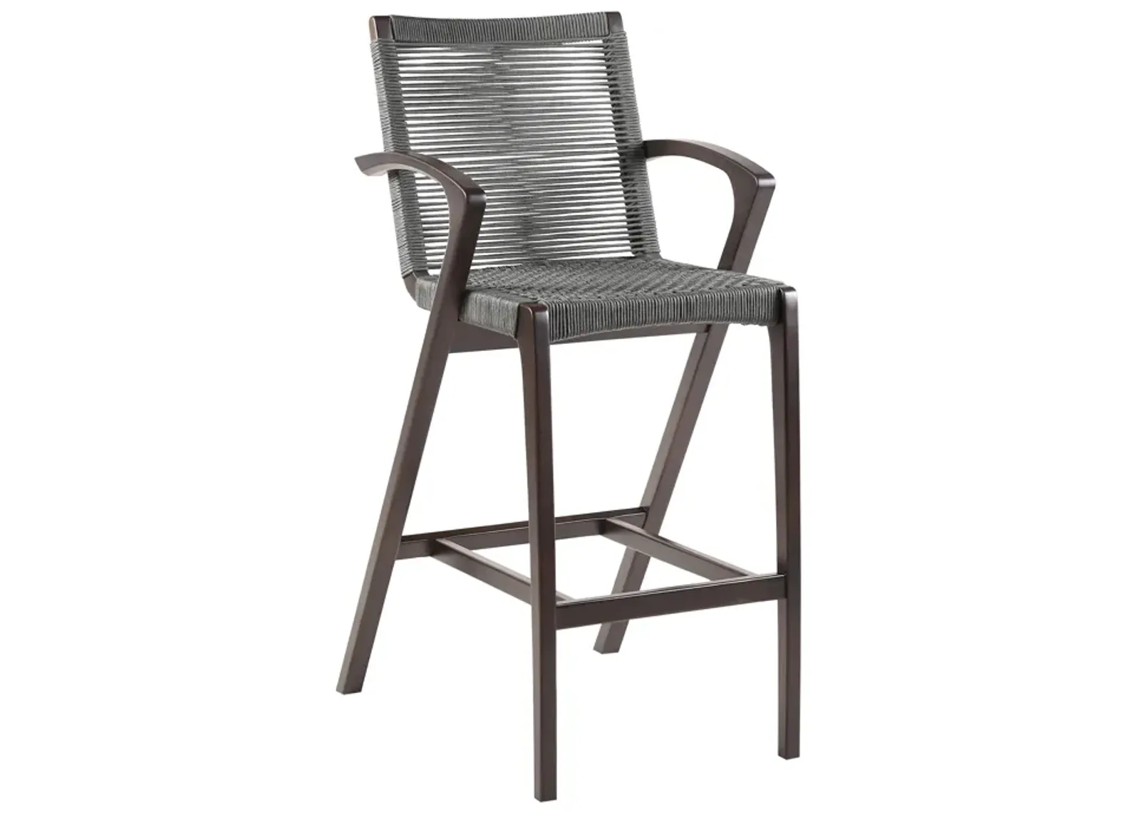 Nabila Outdoor Dark Eucalyptus Wood and Gray Rope Counter and Bar height Stool