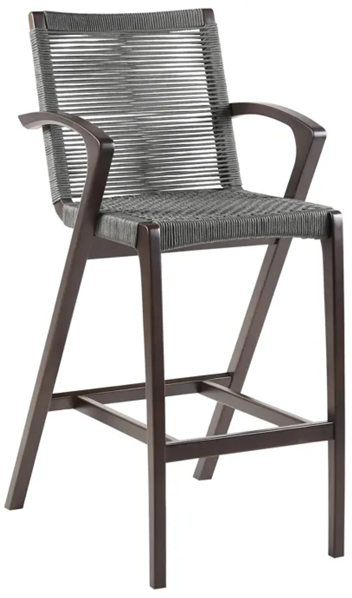 Nabila Outdoor Dark Eucalyptus Wood and Gray Rope Counter and Bar height Stool