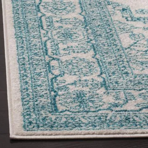 Adirondack Contemporary Ivory / Teal 6' X 6' Square Powerloomed Rug