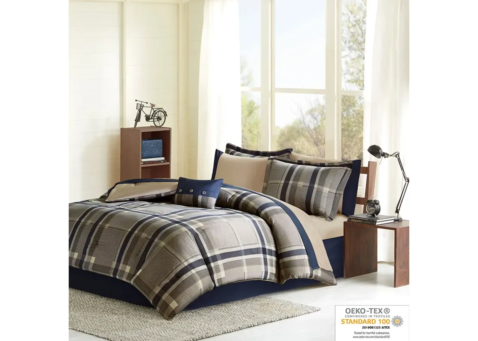 Intelligent Design Robbie Navy Multi Plaid Comforter Set with Bed Sheets