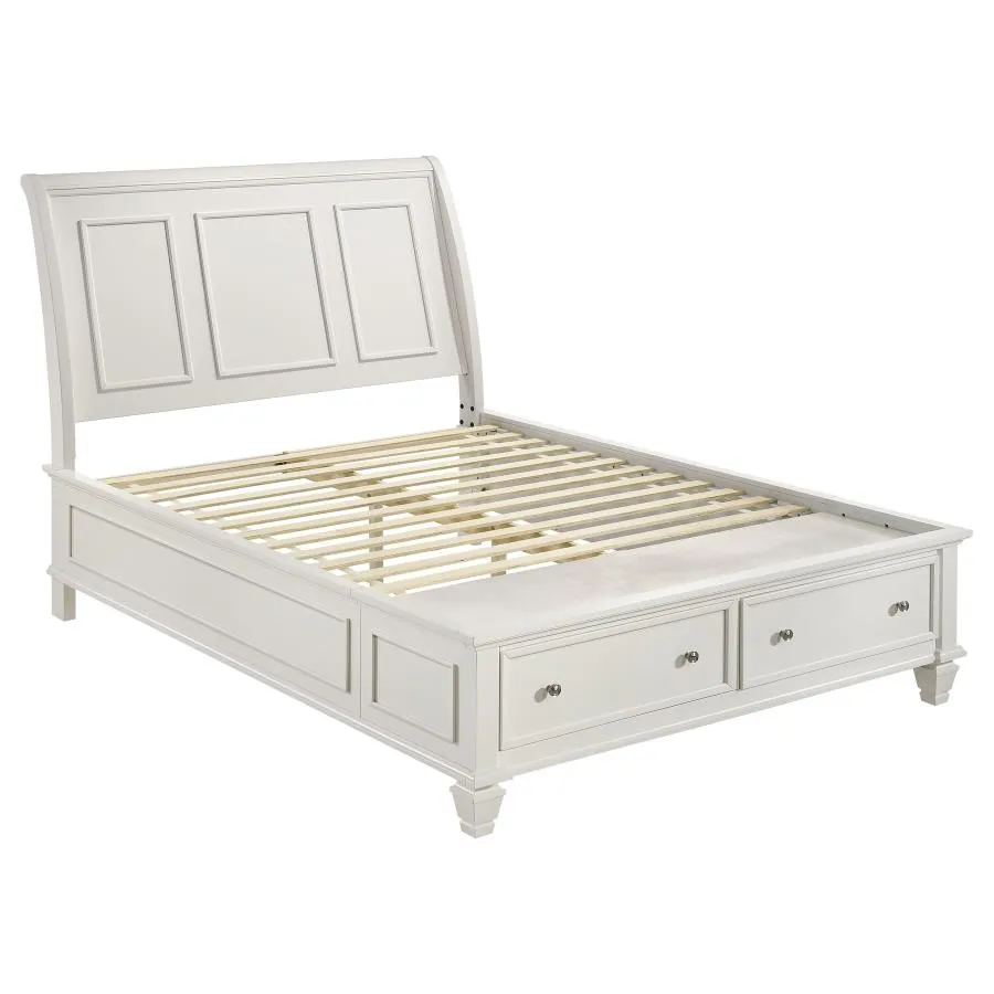 Sandy Beach Queen Storage Sleigh Bed Cream White