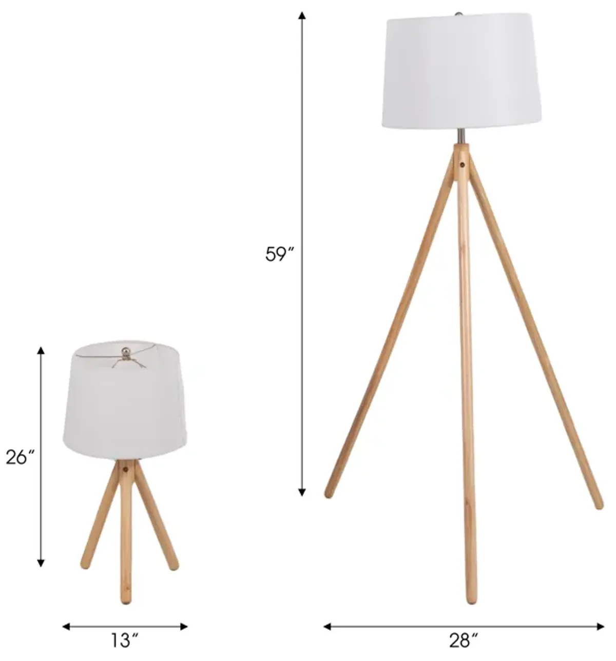 S/2 59/26" Wood Tripod Table&floor Lamps,natural