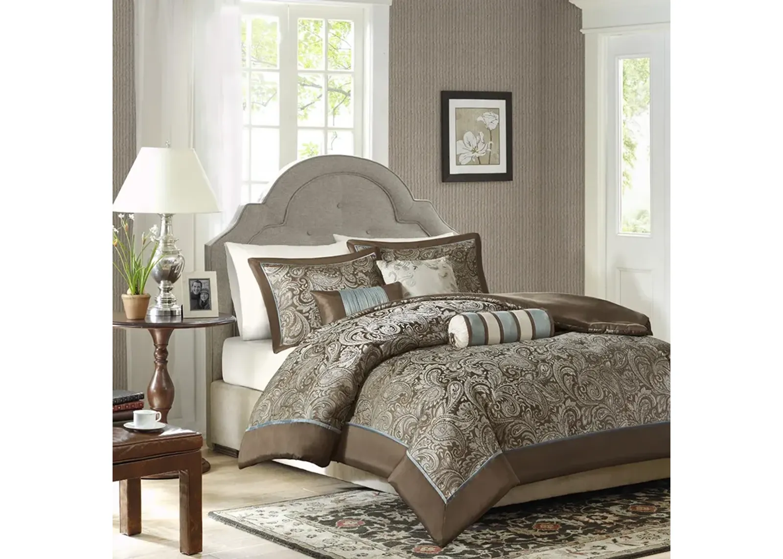 Madison Park Aubrey Blue/Brown 6 Piece Duvet Cover Set