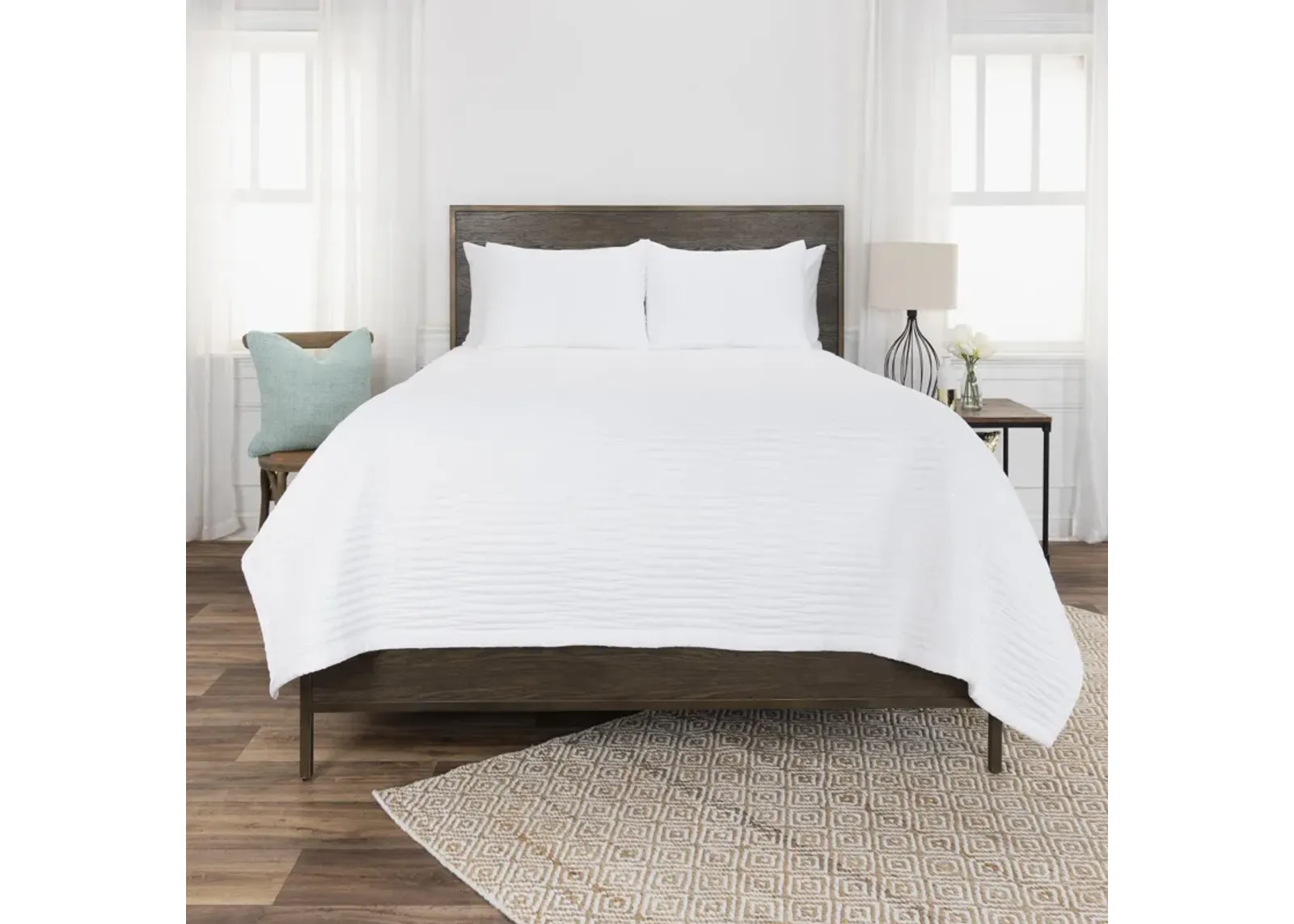 Parker- White King Geometric White Quilt -  Set of 3