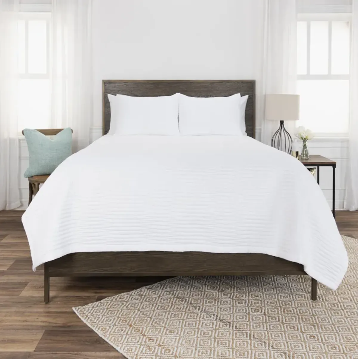 Parker- White King Geometric White Quilt -  Set of 3