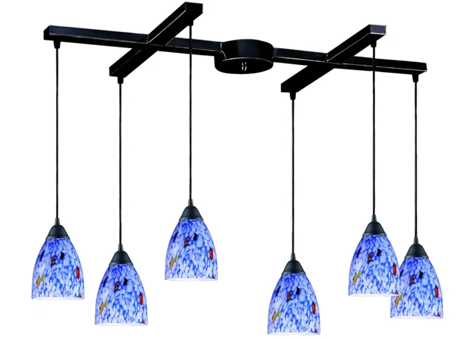 Classico 17'' Wide 6-Light Pendant - Dark Rust with Starburst Blue Glass