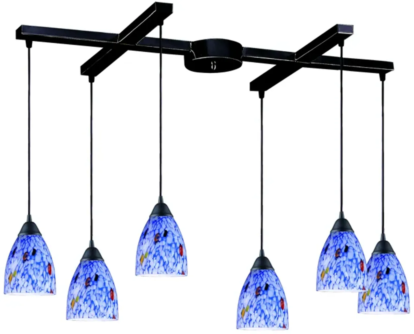 Classico 17'' Wide 6-Light Pendant - Dark Rust with Starburst Blue Glass