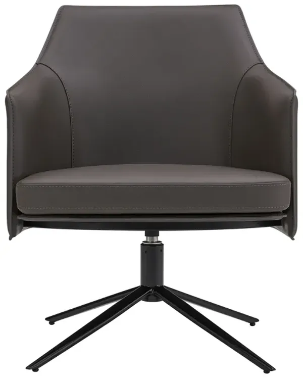 Signa Lounge Chair in Dark Gray Leatherette and Regenerated Leather with Black Steel Base