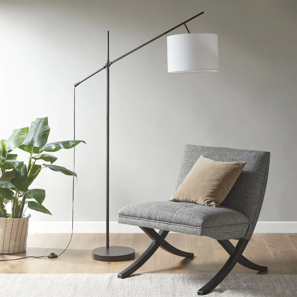 INK+IVY Keller Oil Rubbed Bronze/Cream Adjustable Arched Floor Lamp with Drum Shade