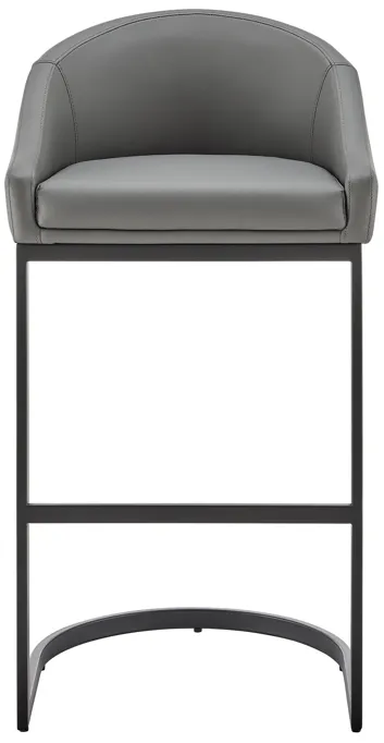 Atherik Counter Stool in Black Metal with Gray Faux Leather