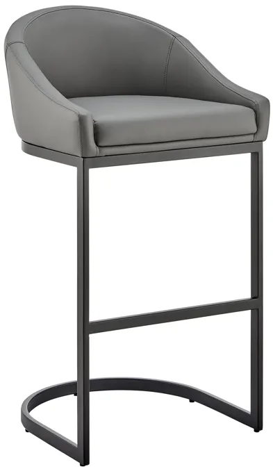 Atherik Counter Stool in Black Metal with Gray Faux Leather