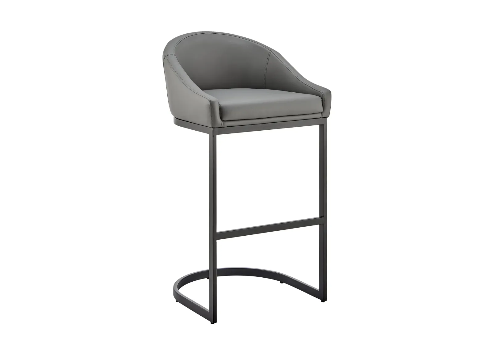 Atherik Counter Stool in Black Metal with Gray Faux Leather