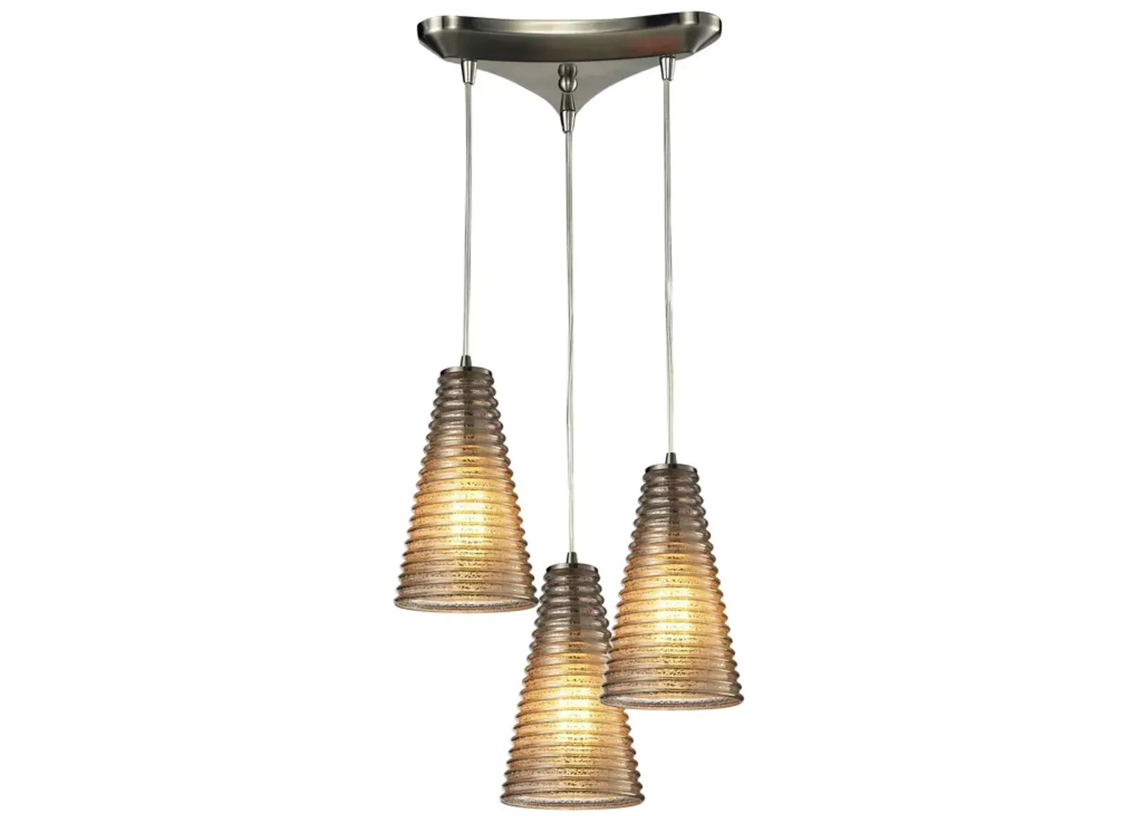 Ribbed Glass 10" Wide 3-Light Mini Pendant - Satin Nickel