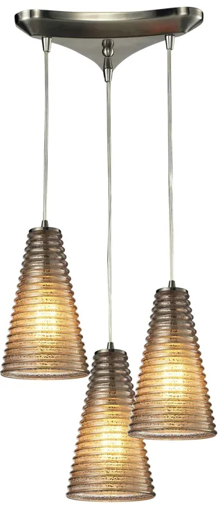 Ribbed Glass 10" Wide 3-Light Mini Pendant - Satin Nickel