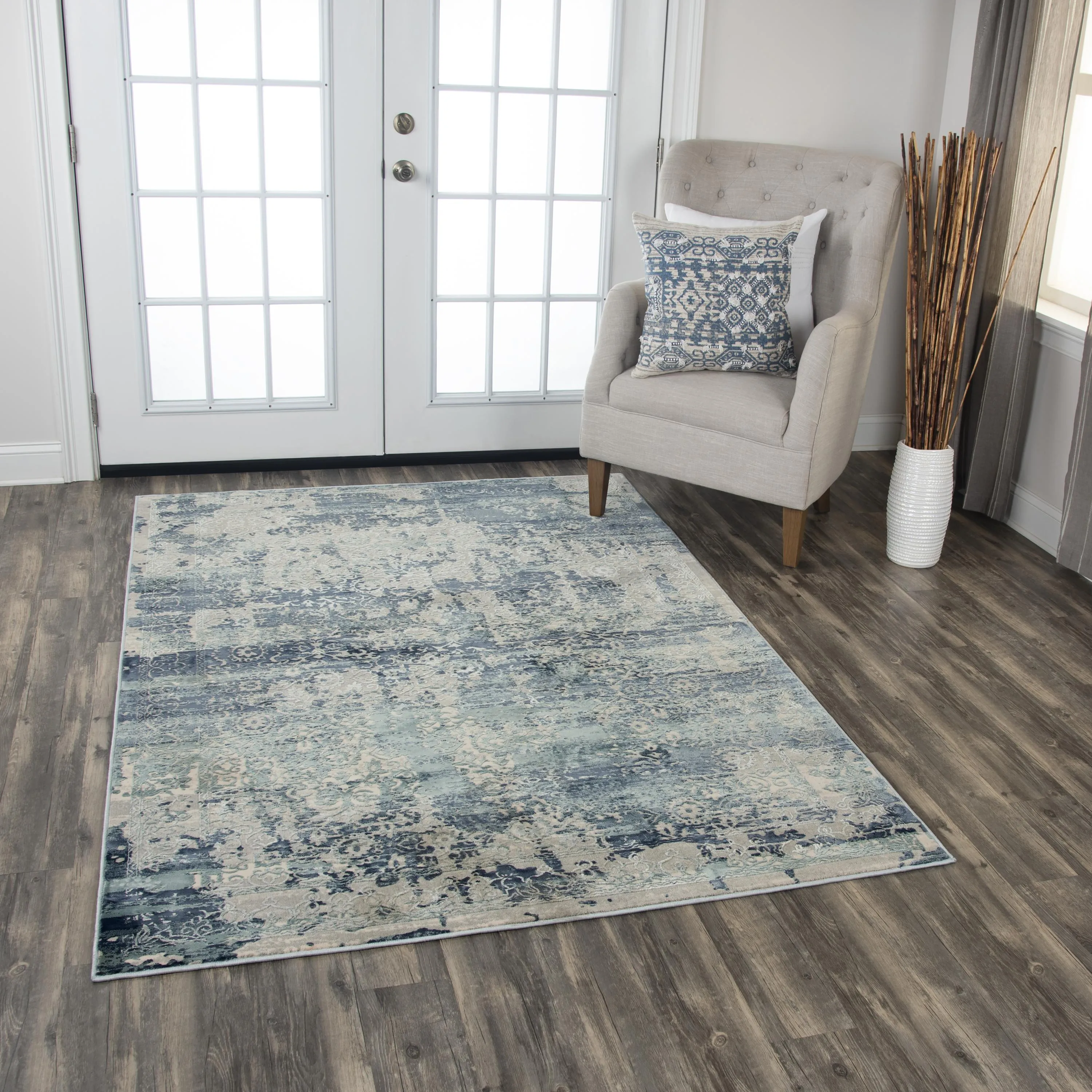 Chelsea Gray/Teal Abstract Polyester 3'11" x 5'6" Rectangle Rug