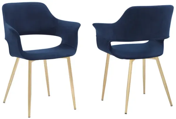 Gigi Blue Velvet Dining Room Chair with Gold Metal Legs - Set of 2