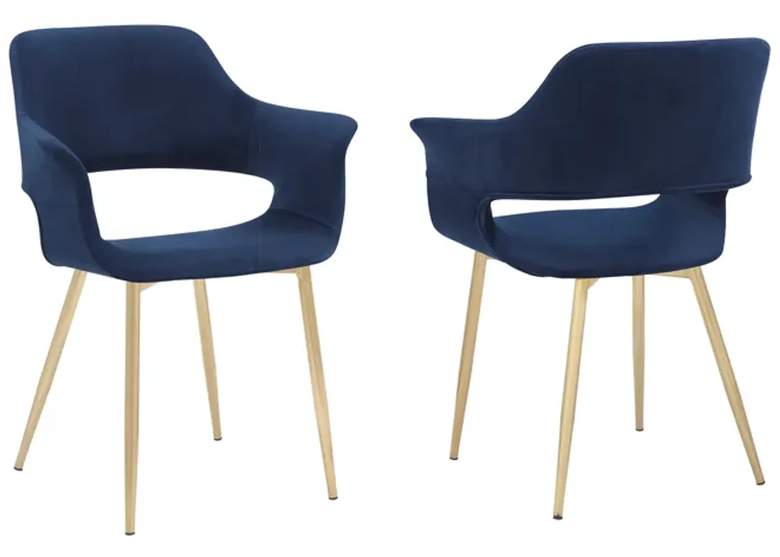 Gigi Blue Velvet Dining Room Chair with Gold Metal Legs - Set of 2