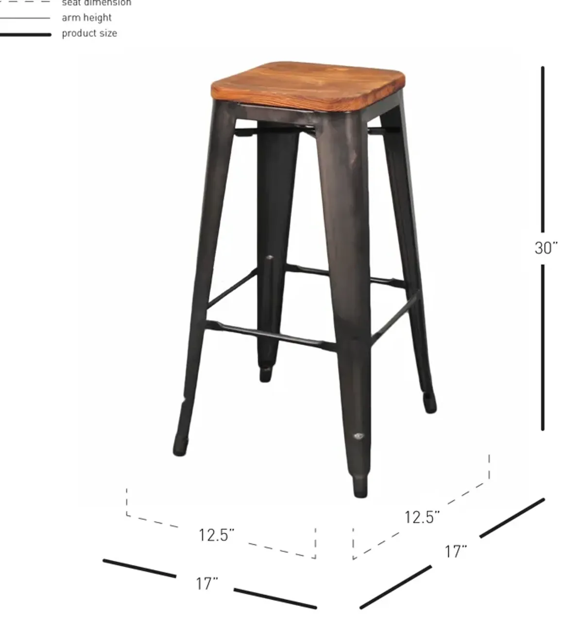 Metropolis Backless Bar Stool Wood Seat, Gunmetal (Set of 4)