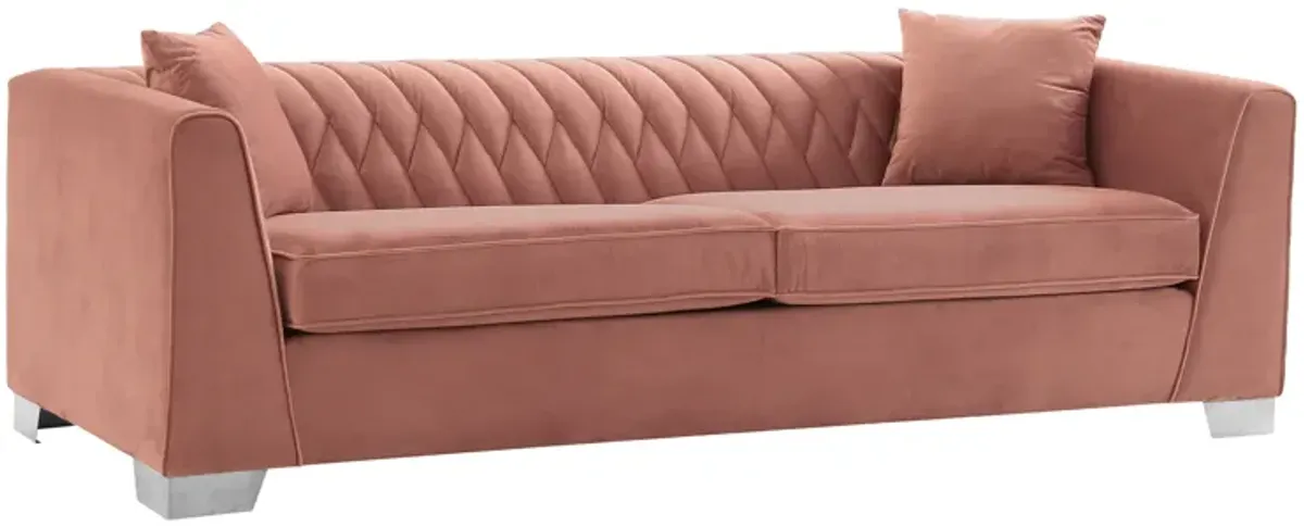 Cambridge Contemporary Sofa in Brushed Stainless Steel and Blush Velvet