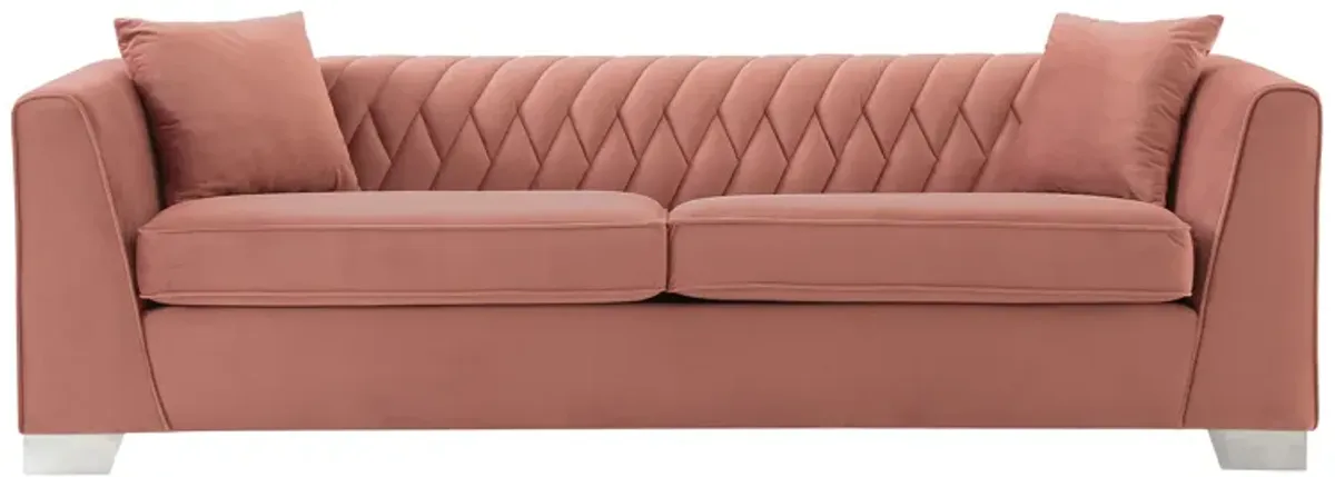 Cambridge Contemporary Sofa in Brushed Stainless Steel and Blush Velvet