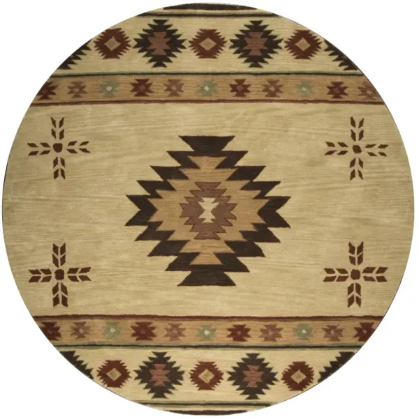 Southwest Beige Southwest/Tribal Wool 8' x 8' Round Round  Rug