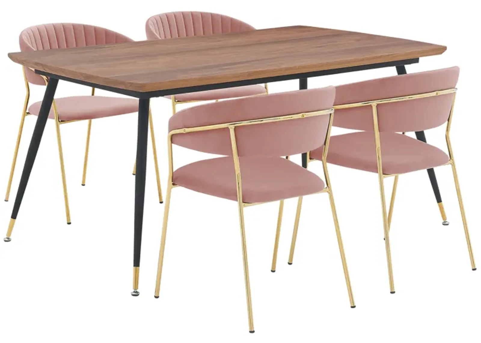 Messina and Nara Pink Velvet 5 Piece Rectangular Dining Set