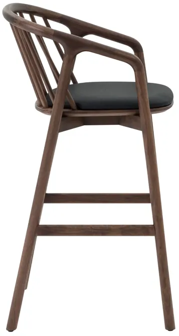 Echo Walnut Wood and Black Faux Leather Bar Stool