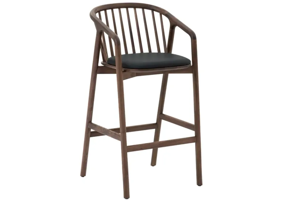 Echo Walnut Wood and Black Faux Leather Bar Stool