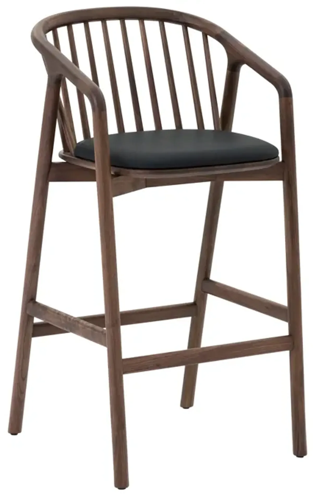 Echo Walnut Wood and Black Faux Leather Bar Stool