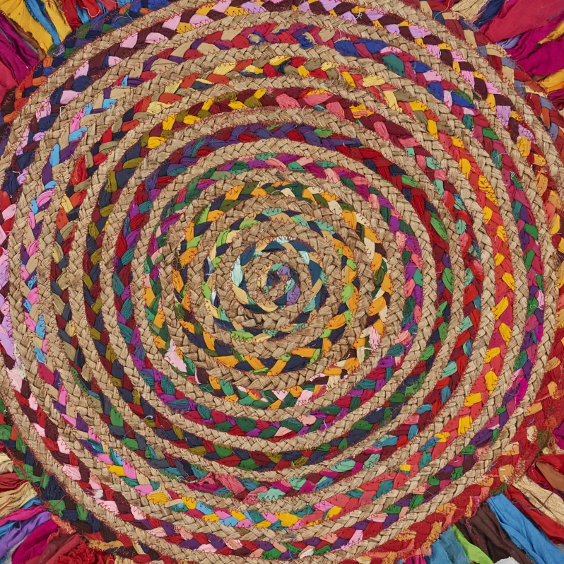 Nature Bright Multicolor Braided Chindi Cotton Blend Indoor Round Area Rug 3'6"