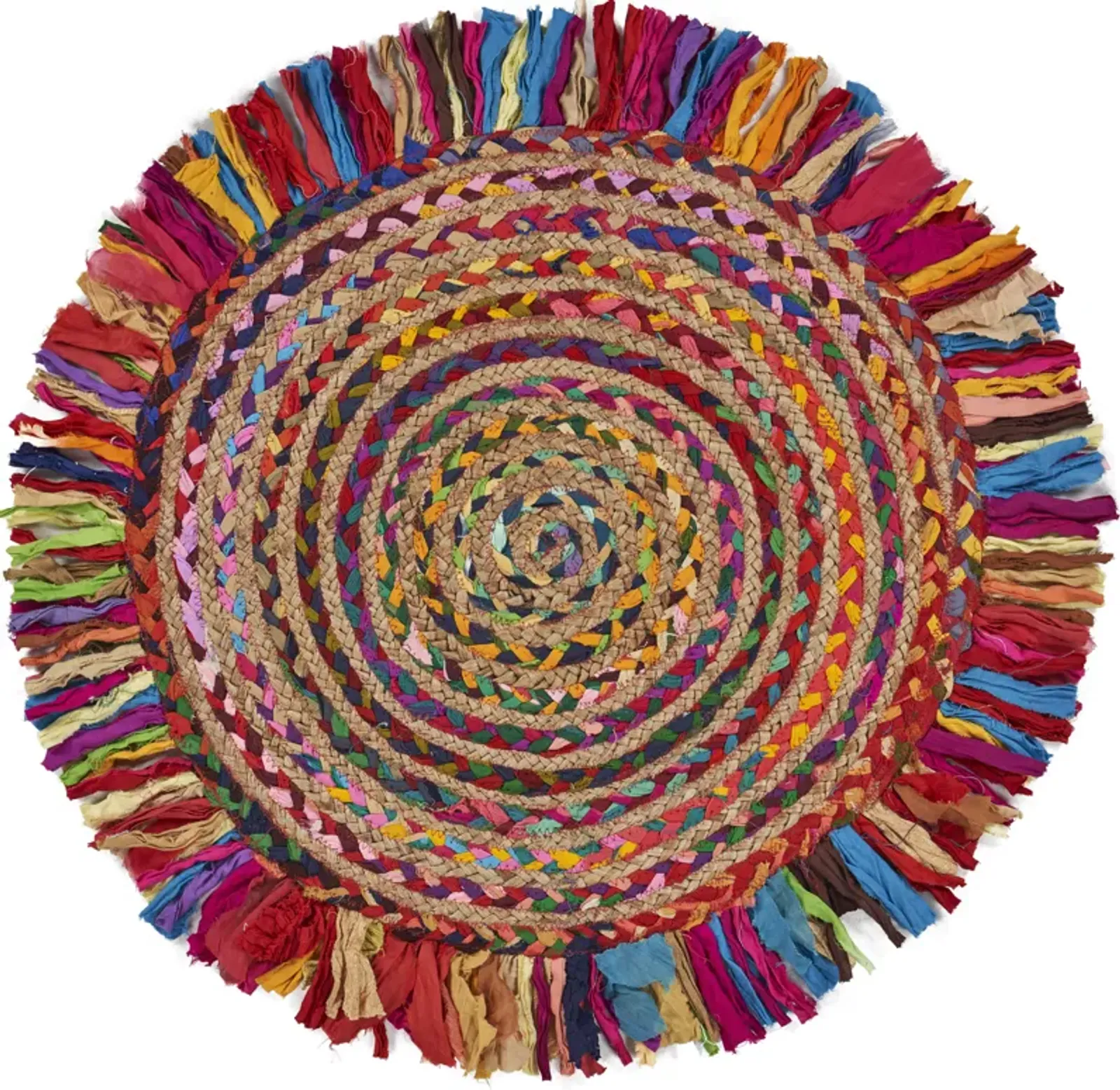 Nature Bright Multicolor Braided Chindi Cotton Blend Indoor Round Area Rug 3'6"