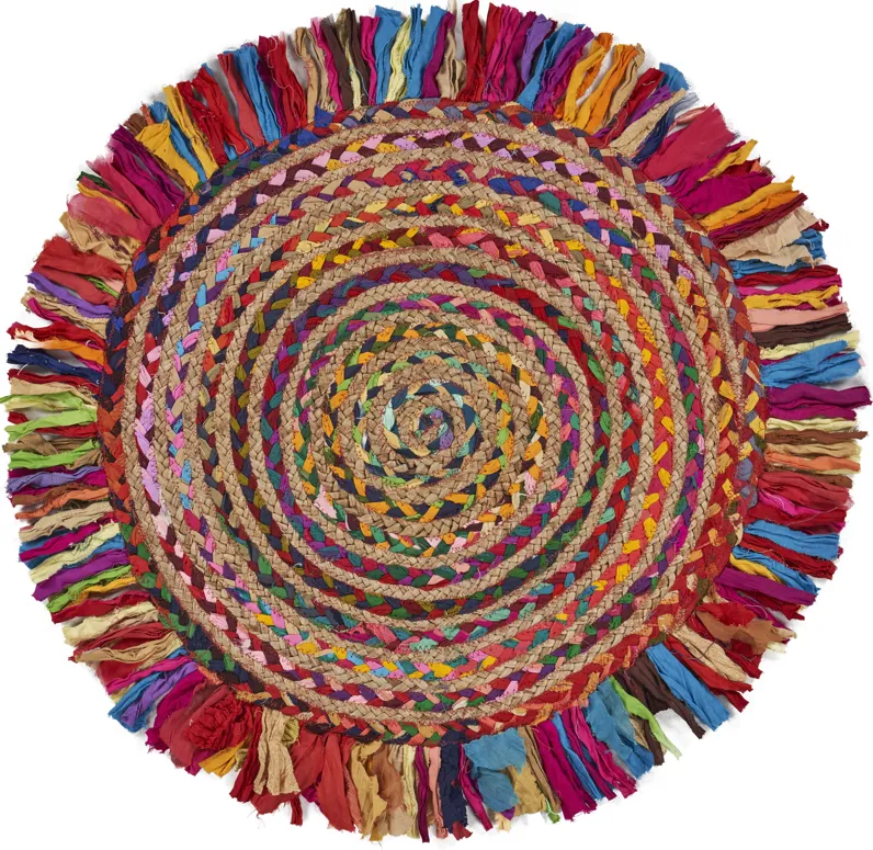 Nature Bright Multicolor Braided Chindi Cotton Blend Indoor Round Area Rug 3'6"