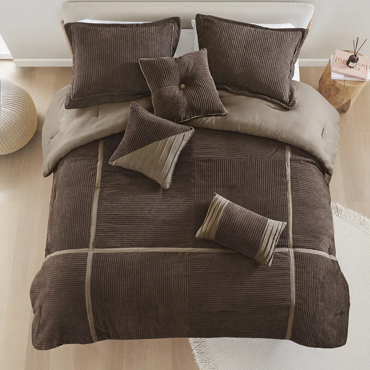 7 Piece Micro Corduroy Comforter Set