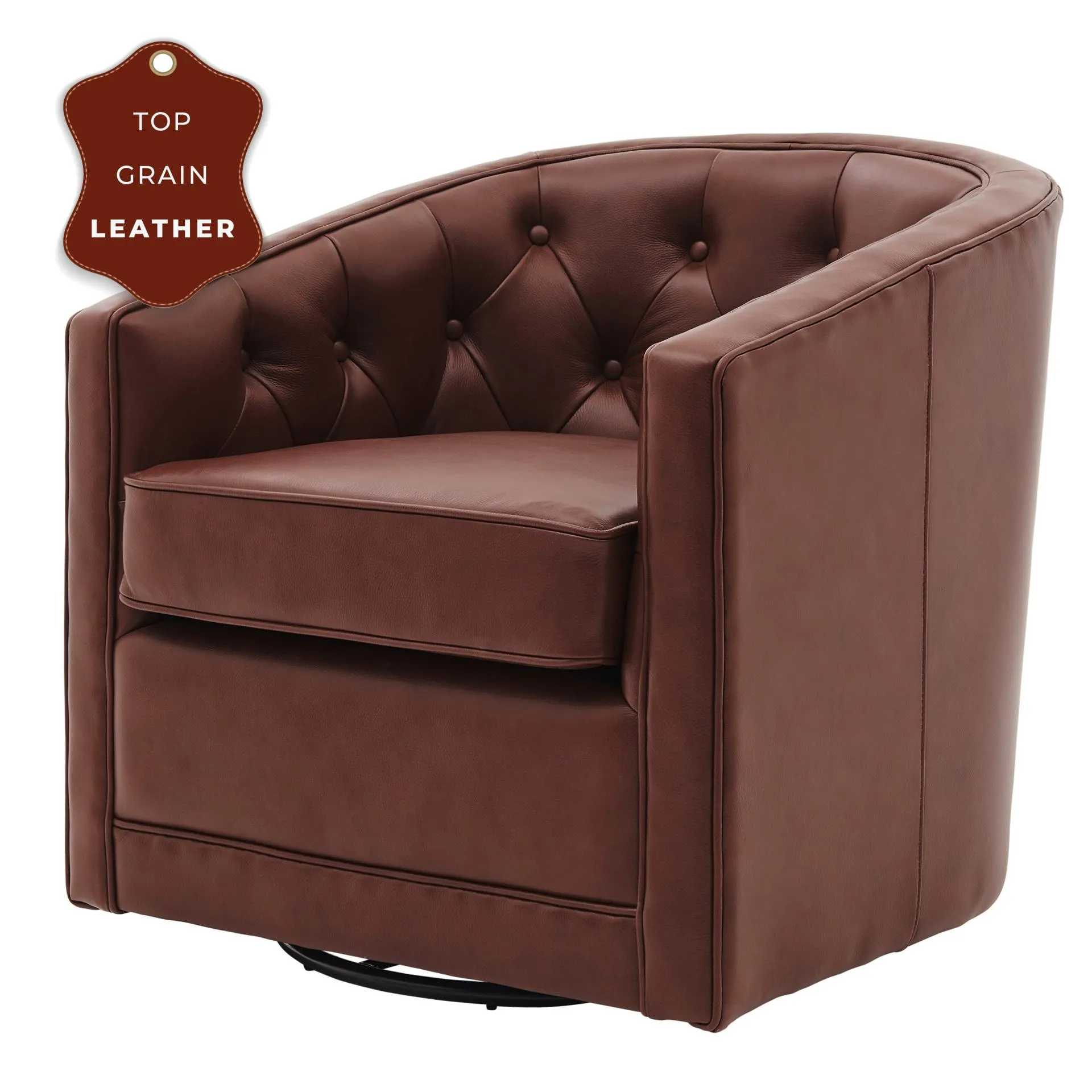 walsh top grain leather swivel accent arm chair, garrett brown