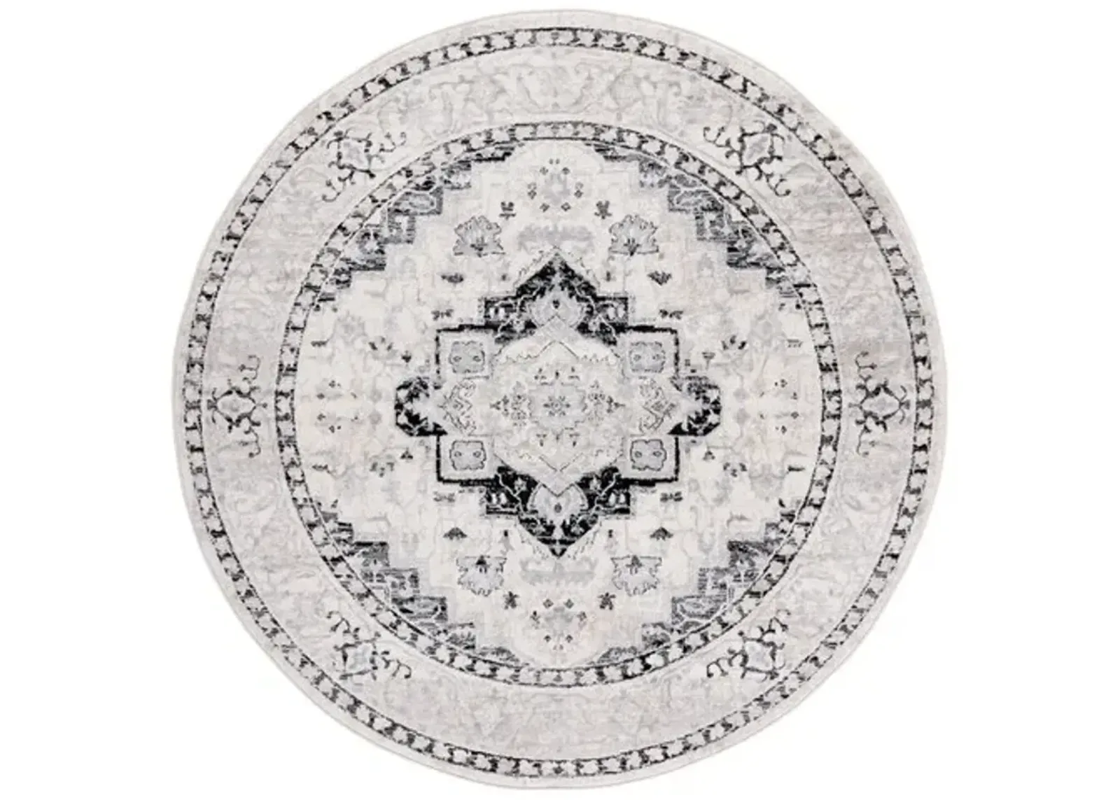 Brentwood 851 Ivory / Black 6'-7" X 6'-7" Round Round Powerloomed Rug