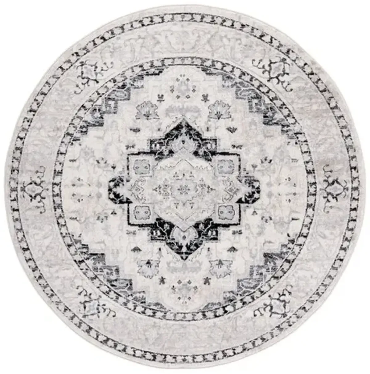 Brentwood 851 Ivory / Black 6'-7" X 6'-7" Round Round Powerloomed Rug