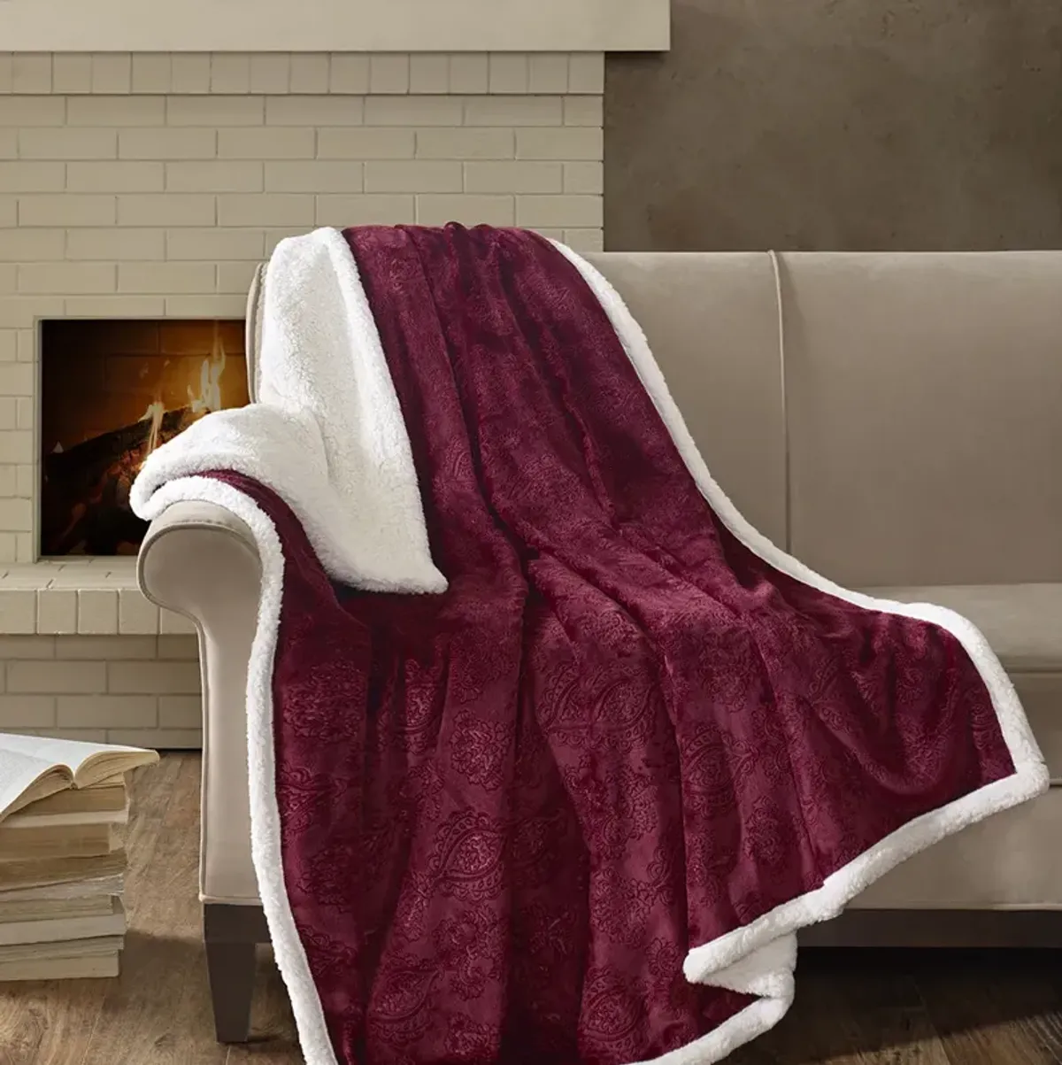 Madison Park Elma Burgundy Oversized Textured Plush Throw