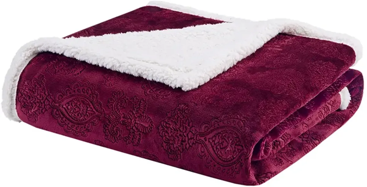 Madison Park Elma Burgundy Oversized Textured Plush Throw