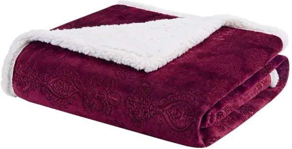 Madison Park Elma Burgundy Oversized Textured Plush Throw