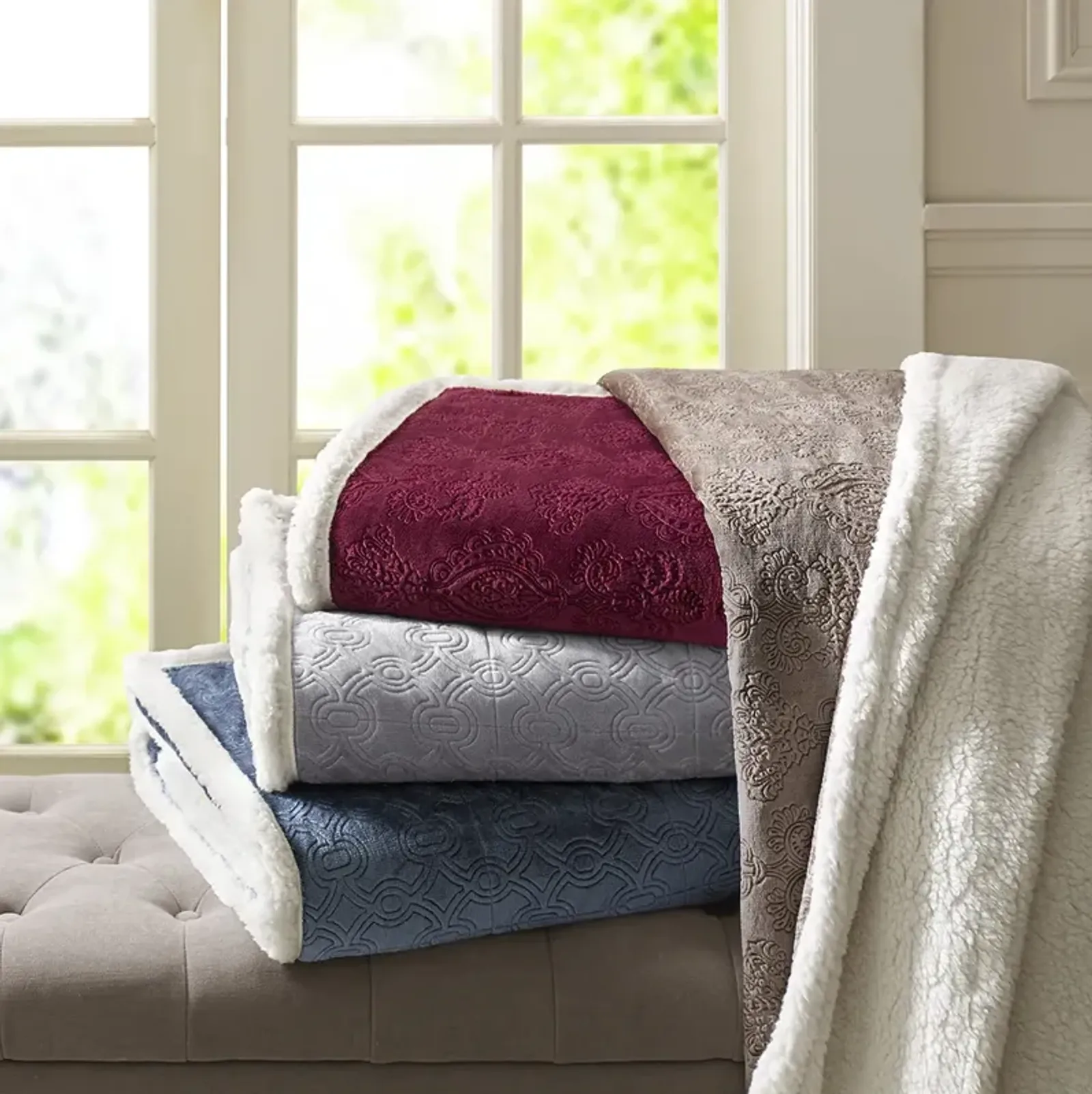 Madison Park Elma Burgundy Oversized Textured Plush Throw