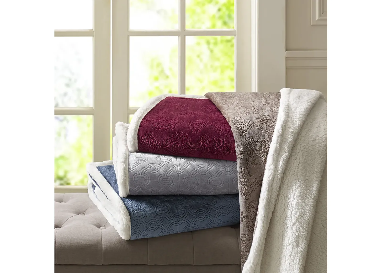 Madison Park Elma Burgundy Oversized Textured Plush Throw