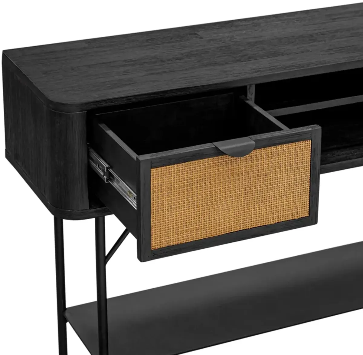 Saratoga Console Table in Black Acacia with Rattan