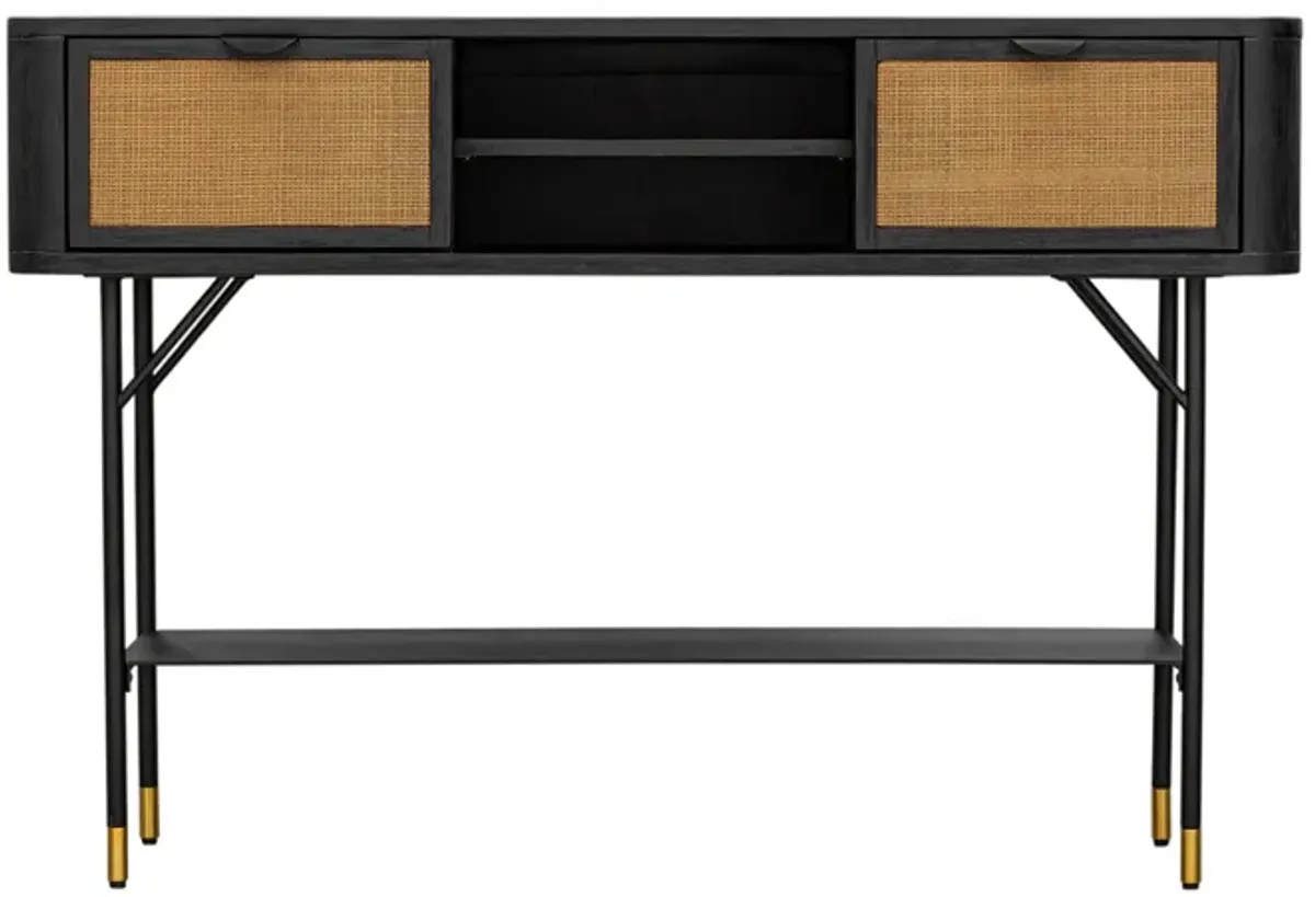 Saratoga Console Table in Black Acacia with Rattan